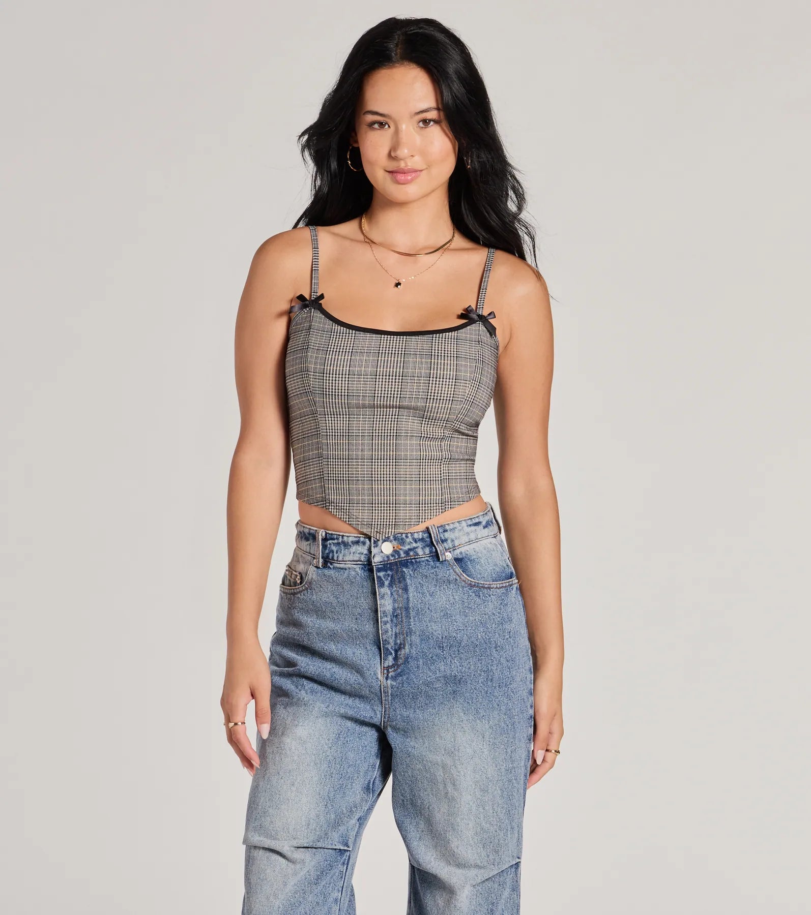 Preppy Vibe Lace-Up Plaid Corset Top