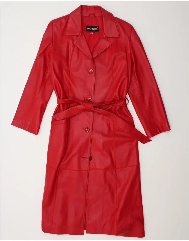 VINTAGE Womens Leather Coat UK 14 Large Red Leather