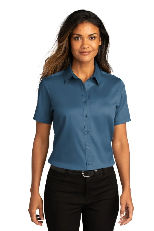 Port Authority Womens SuperPro Wrinkle Resistant React Short Sleeve Button Down Shirt - Regatta Blue