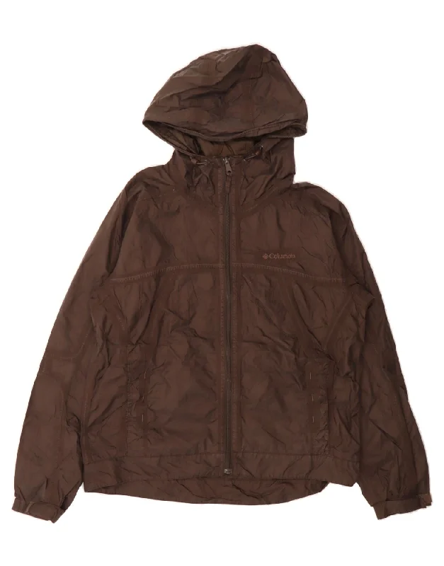 COLUMBIA Womens Hooded Rain Jacket UK 16 Large Brown Nylon