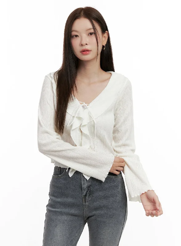 Frill Strap Cropped Cardigan ON422