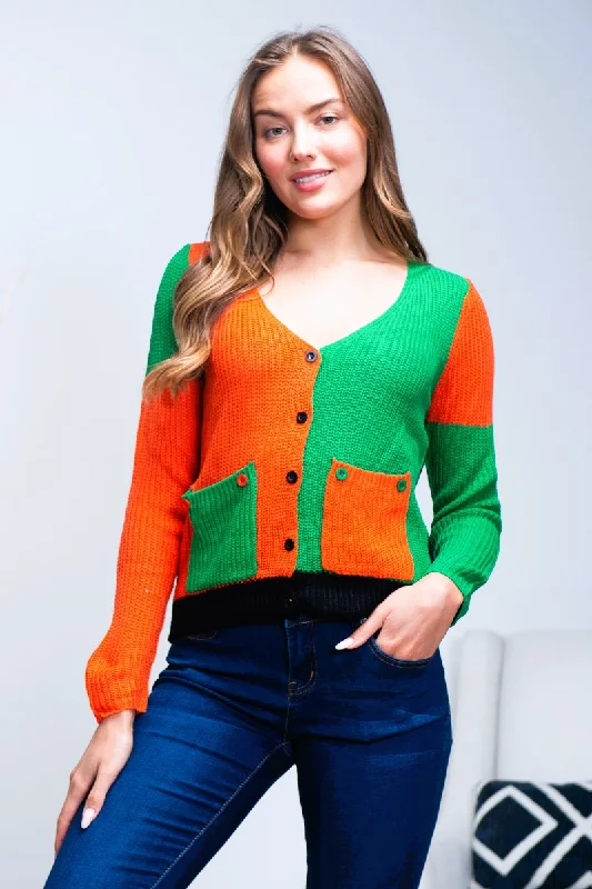 "Halloween Vibe" Knit V-Neck Sweater 2Front Pockets  (HS-0972)