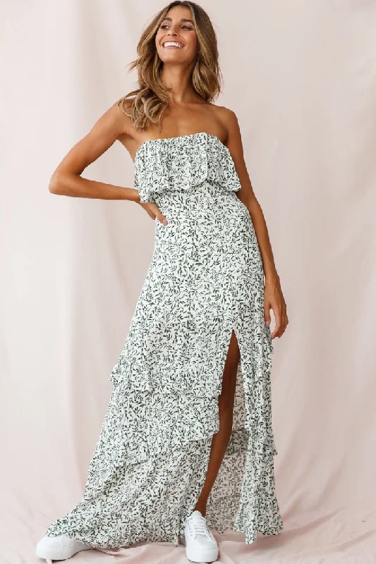 Kiya Layered Bandeau Maxi Dress White Floral Print