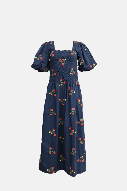 Lauren Midi Dress Navy Strawberry