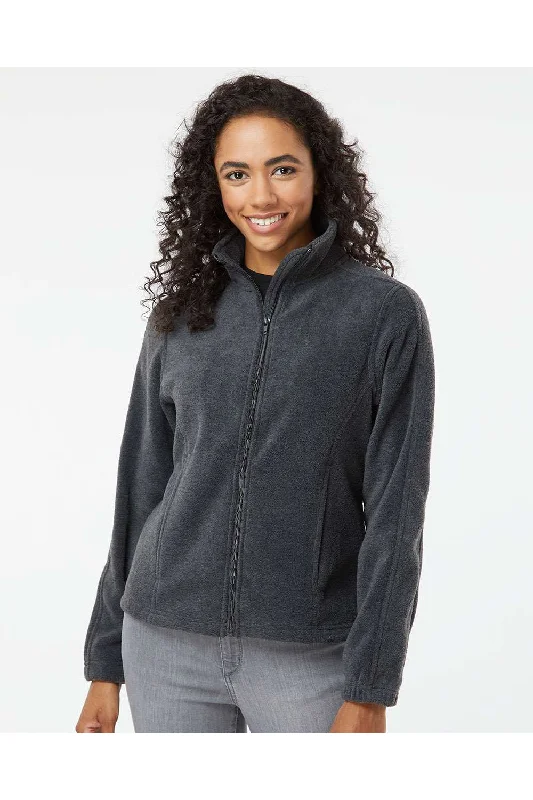 Burnside Womens Polar Fleece Full Zip Sweatshirt w/ Pockets - Heather Charcoal Grey - Closeout