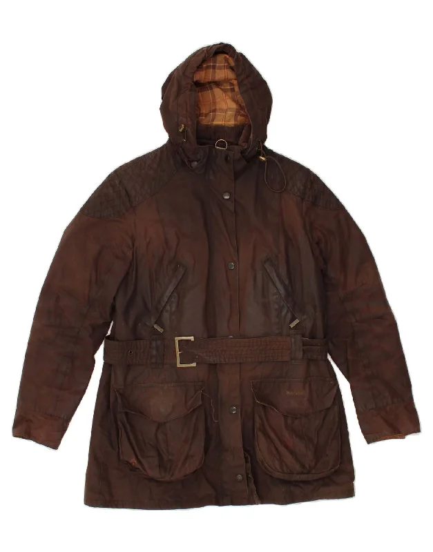 BARBOUR Womens Hooded Waxed Cotton Jacket UK 14 Large Brown Cotton