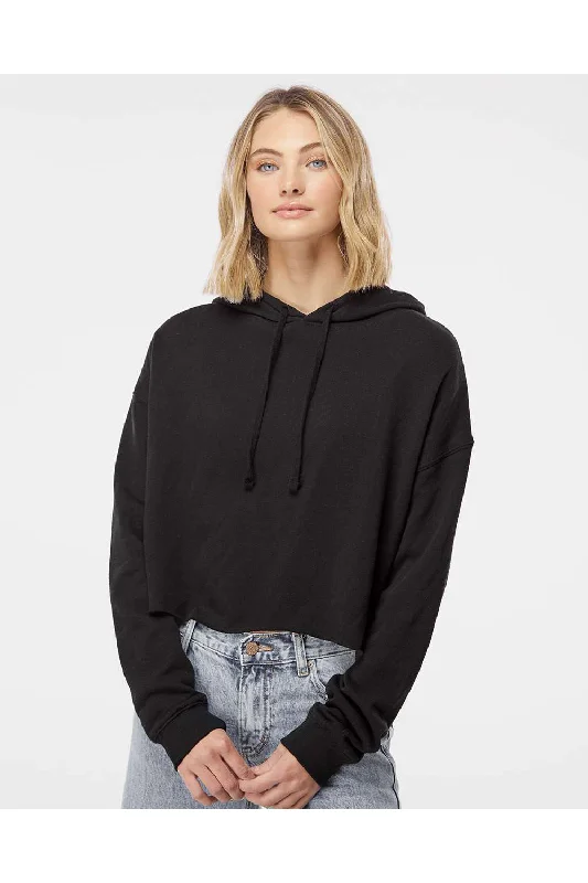 Independent Trading Co. Womens Crop Hooded Sweatshirt Hoodie - Black