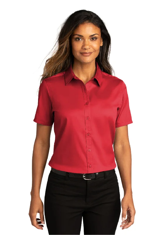 Port Authority Womens SuperPro Wrinkle Resistant React Short Sleeve Button Down Shirt - Rich Red