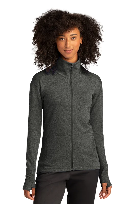 Sport-Tek Womens Flex Fleece Moisture Wicking Full Zip Sweatshirt w/ Pockets - Heather Dark Grey