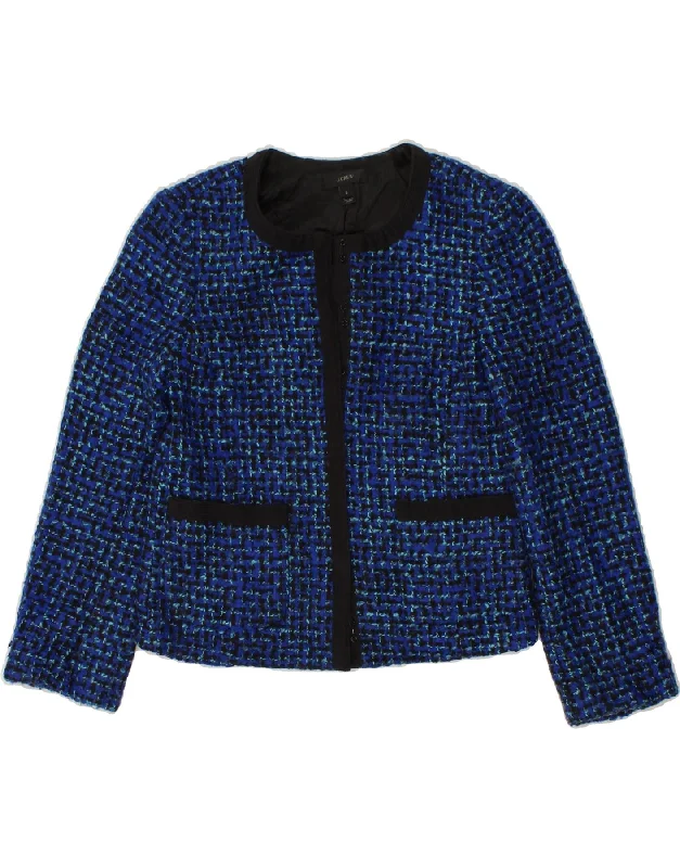 J. CREW Womens Crop Blazer Jacket US 2 XS Blue Houndstooth