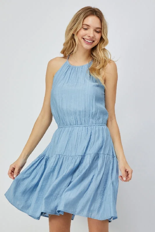 L Love Halter Neck Soft Dress - Denim Blue