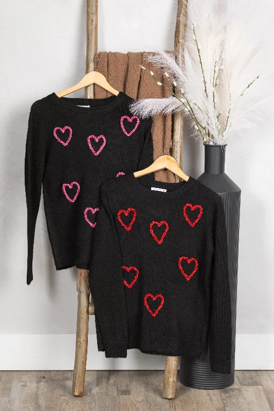 Black Glitter Hearts Super Soft Knit Sweater