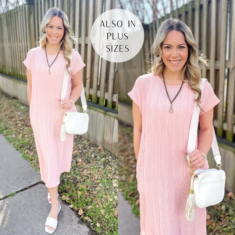 The More You Know Short Sleeve Ribbed Midi Dress in Pink