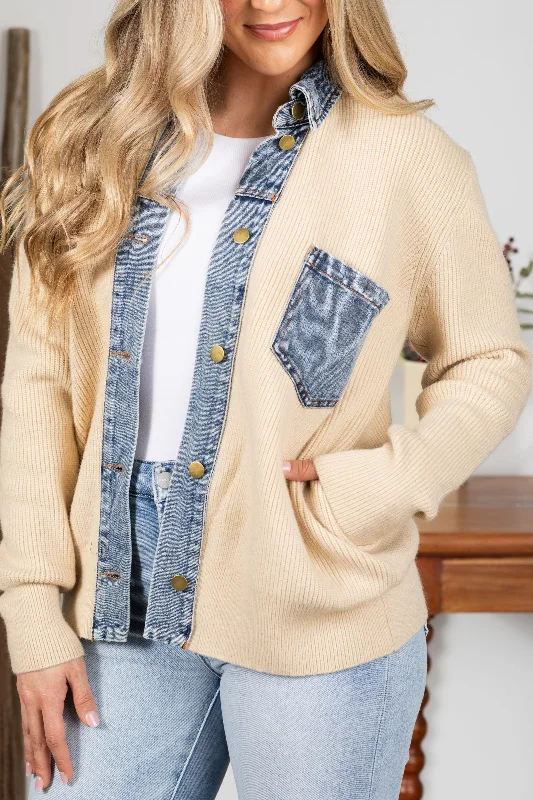 Beige With Denim Contrast Jacket