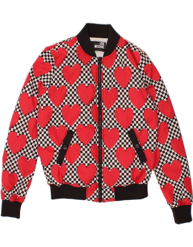 MOSCHINO Womens Oversized Bomber Jacket UK 10 Small  Red Geometric Heart