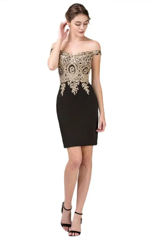 Eureka Fashion - 6032 Off-Shoulder Embroidered Cocktail Dress