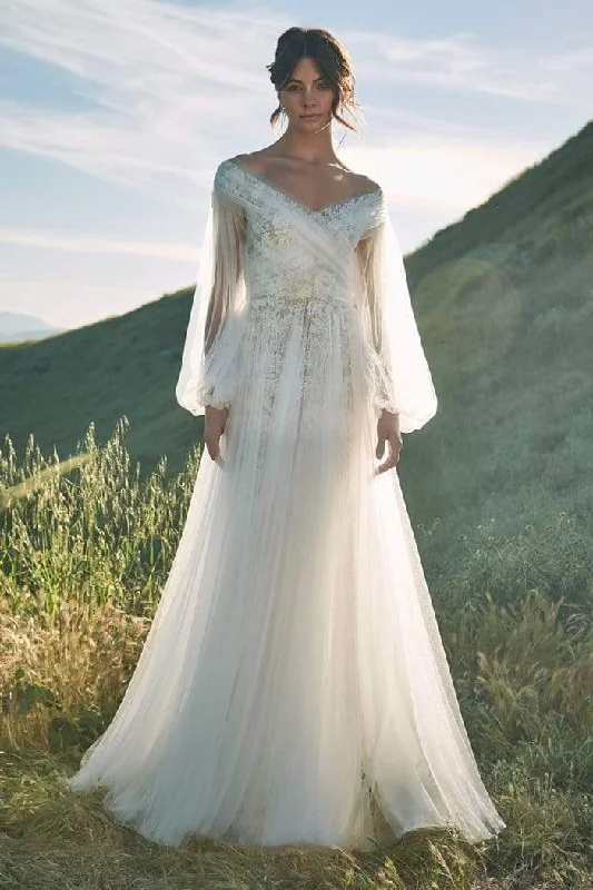 Tadashi Shoji - Off-Shoulder Long Sleeves Bridal Dress