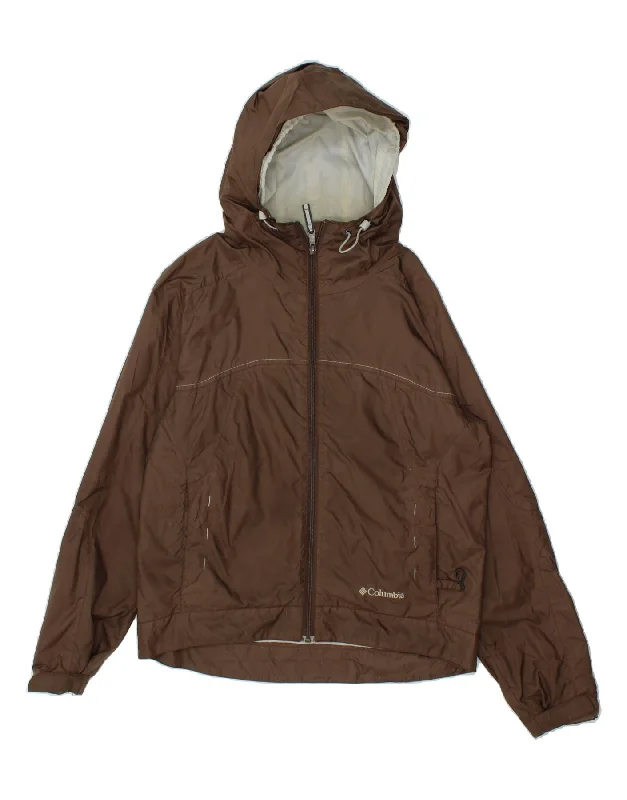 COLUMBIA Womens Hooded Rain Jacket UK 14 Medium Brown Nylon