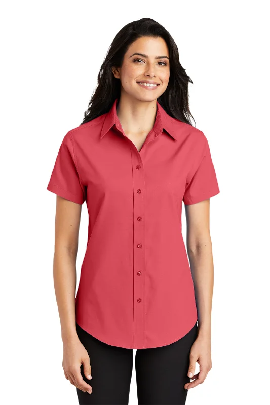 Port Authority Womens Easy Care Wrinkle Resistant Short Sleeve Button Down Shirt - Hibiscus Pink - Closeout