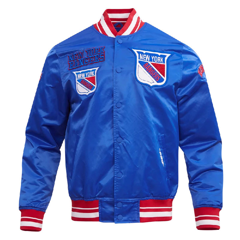 NHL NEW YORK RANGERS RETRO CLASSIC MEN'S RIB SATIN JACKET (ROYAL BLUE/RED)