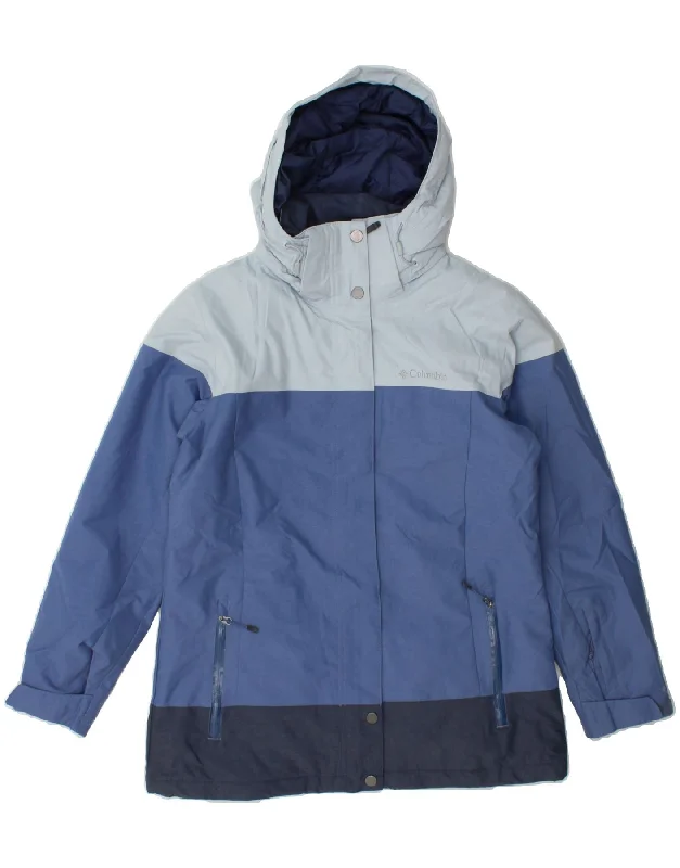 COLUMBIA Womens Omni-Heat Hooded Rain Jacket UK 10 Small Blue Colourblock