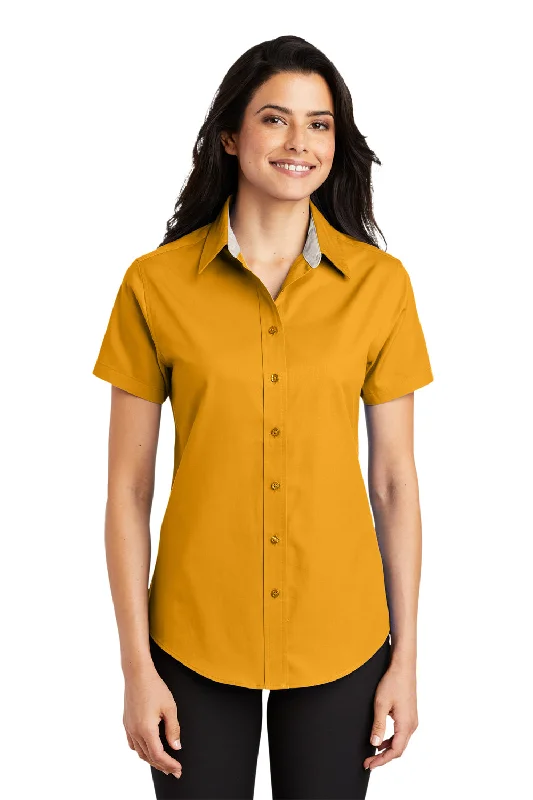 Port Authority Womens Easy Care Wrinkle Resistant Short Sleeve Button Down Shirt - Athletic Gold - Closeout