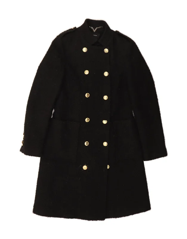 KAREN MILLEN Womens Double Breasted Coat UK 8 Small Black Acrylic