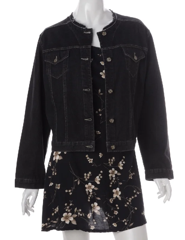 Label Black Collarless Denim Jacket