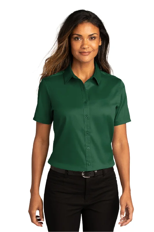 Port Authority Womens SuperPro Wrinkle Resistant React Short Sleeve Button Down Shirt - Dark Green