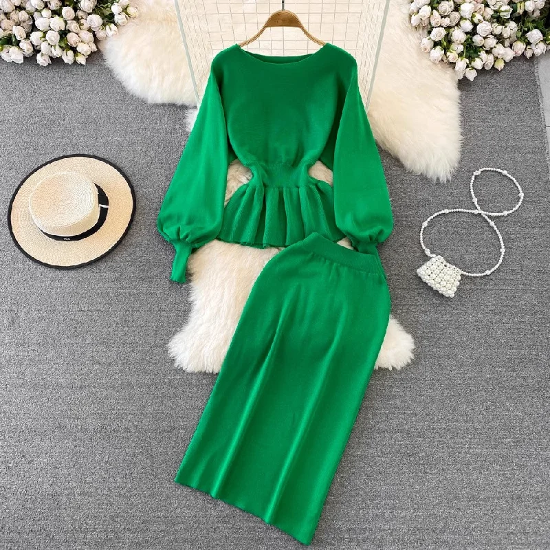 Fashion suit for women round neck knitted top two-piece set        S4123