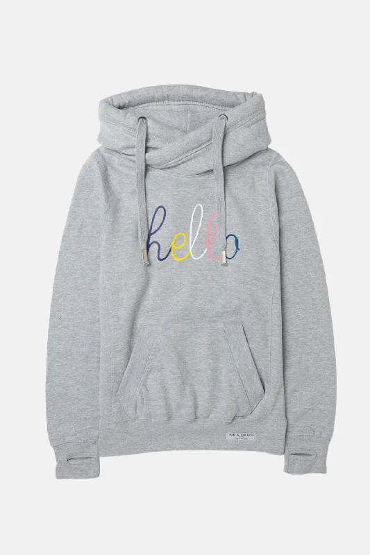 Multicolour Grey Hello Cowl Neck Hoodie