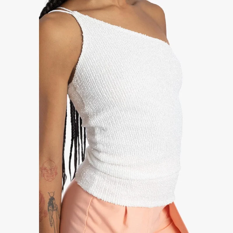 Sissy Boy Asymmetric Sequin Top Off White