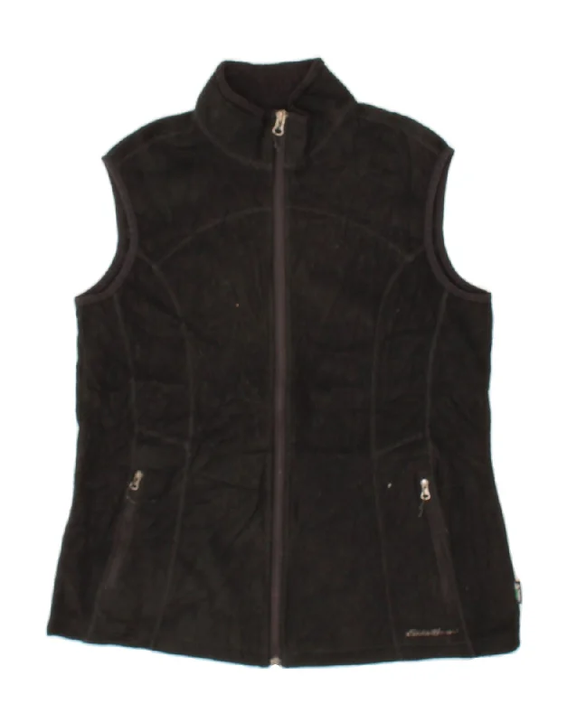 EDDIE BAUER Womens Fleece Gilet UK 14 Large Black Polyester