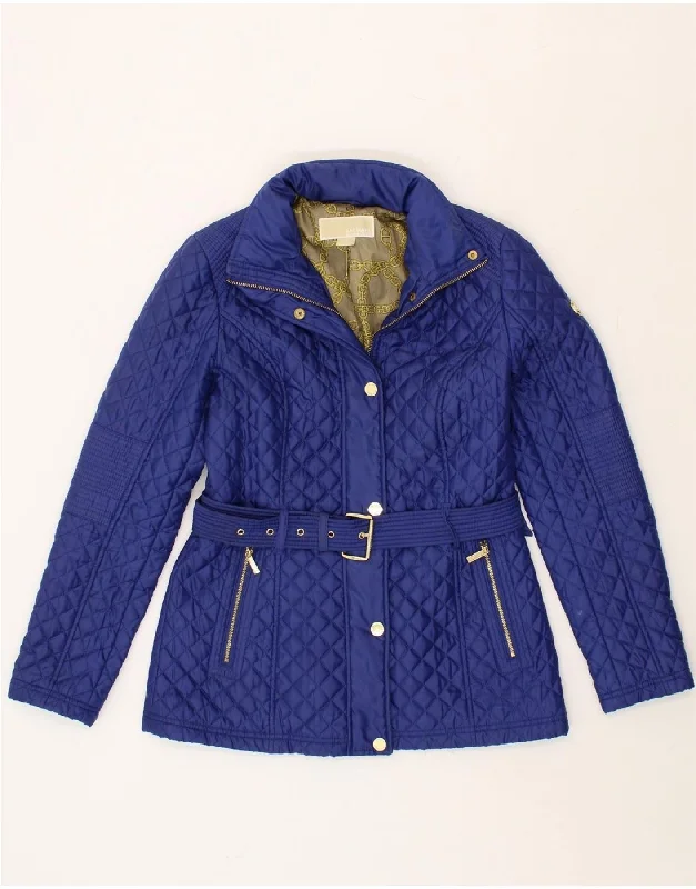 MICHAEL KORS Womens Hooded Quilted Jacket UK 6 XS Blue Polyester