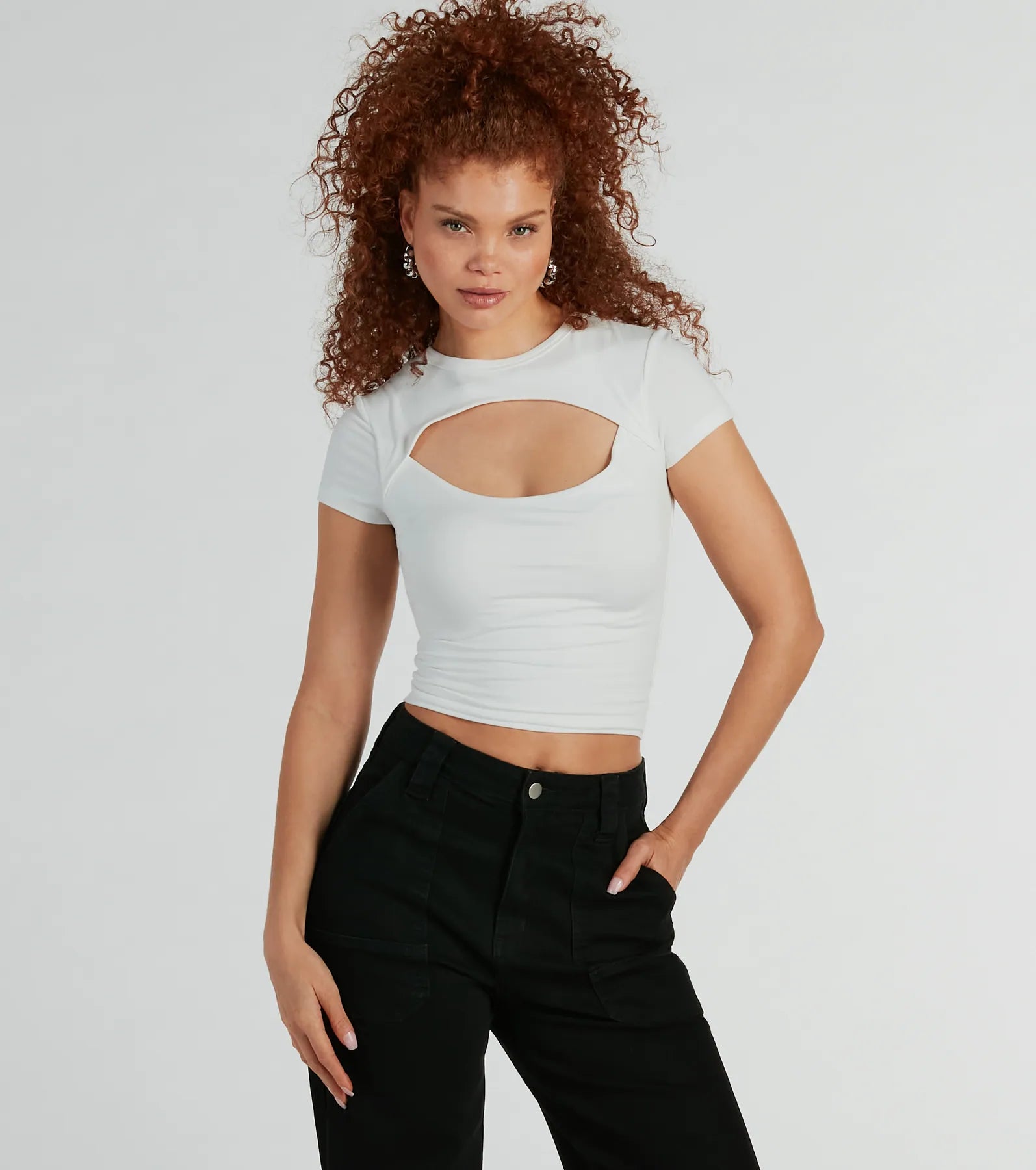 Playful Vibes Cutout Crew Neck Crop Top