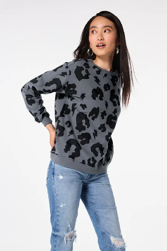 Grey with Black Mega Leopard Oversized Sweatshirt