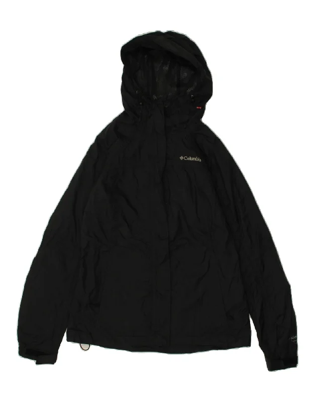 COLUMBIA Womens Hooded Rain Jacket UK 10 Small Black Nylon