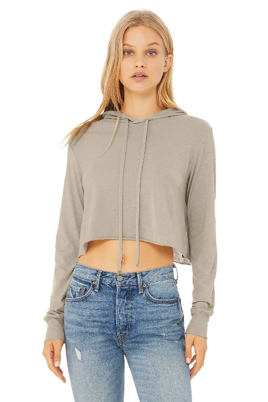 Bella + Canvas Womens Crop Long Sleeve Hooded Sweatshirt Hoodie - Tan