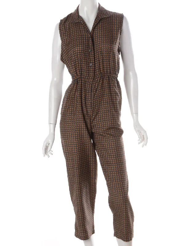 Label Brown Sleeveless Jumpsuit