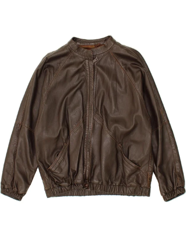 VINTAGE Womens Leather Jacket UK 16 Large Brown