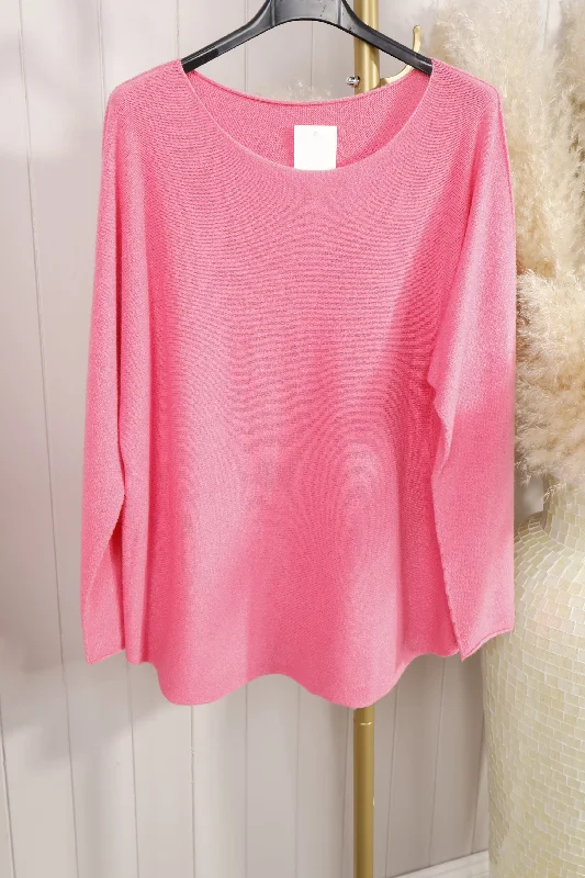 Curved Hem Round Neck Jumper Bubblegum