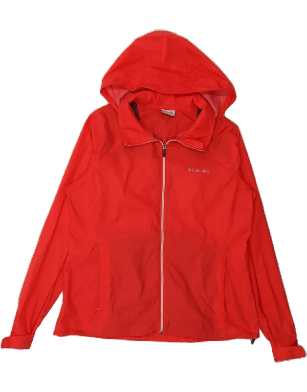 COLUMBIA Womens Hooded Rain Jacket UK 16 Large Red Polyester