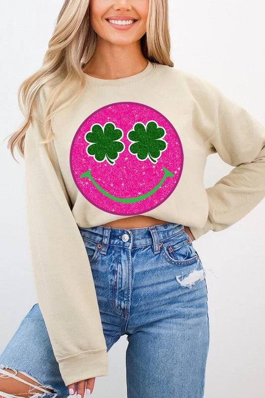 Smile Face Glitter Graphic Fleece Sweatshirts