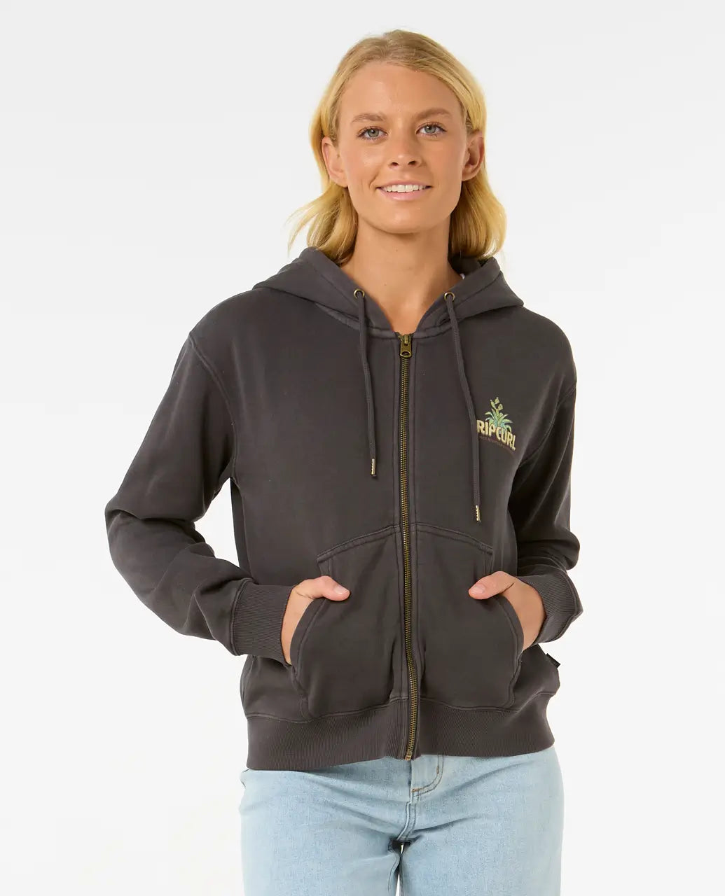 La Paloma Relaxed Zip Thru Hoodie in Washed Black