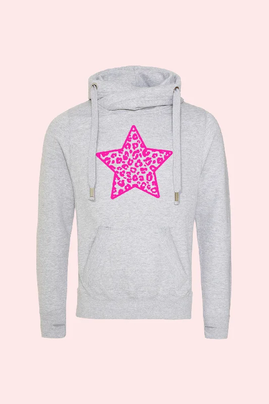 Outlet - Bright Pink Star Cowl Neck Hoodie