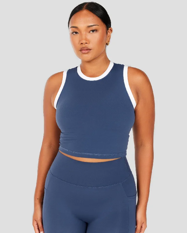 Aura Ringer Tank - Soft Navy / White