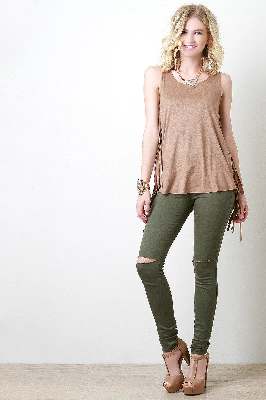 Knee Slit Skinny Pants