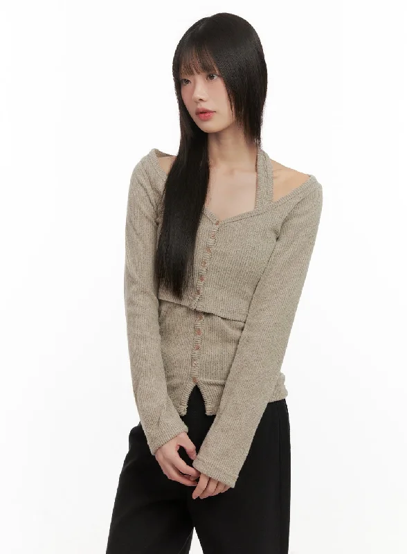 Halter Neck Buttoned Cardigan CD430