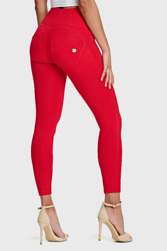 Red High Waist Ankle Length