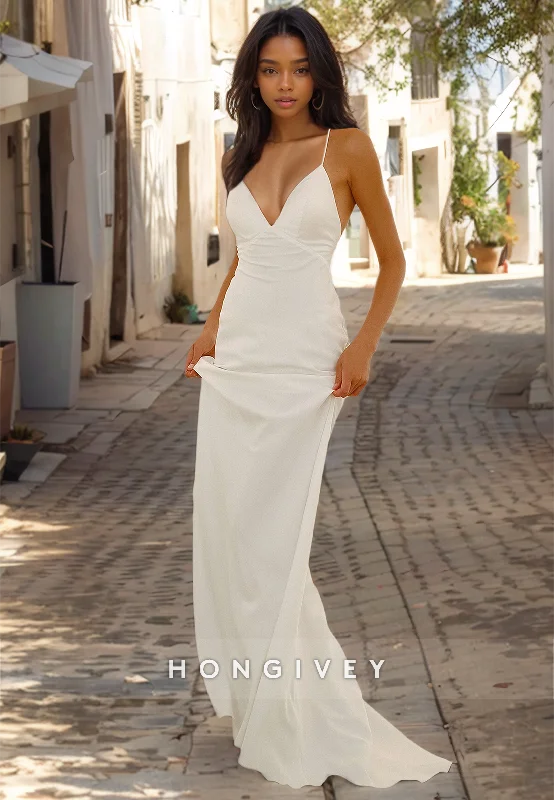 Casual V-Neck Sleeveless Lace-Up Beach Wedding Dress